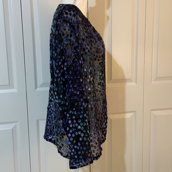 Kasper Dress Women’s SZ 14 Semi-Sheer Polka-Dot Cover Up Open Front Cardigan - Picture 2 of 12